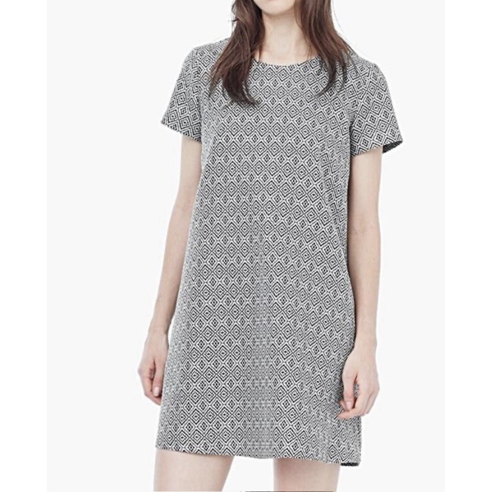 MANGO Short Shift Dress Geometric Black & Silver Size S short sleeves NEW